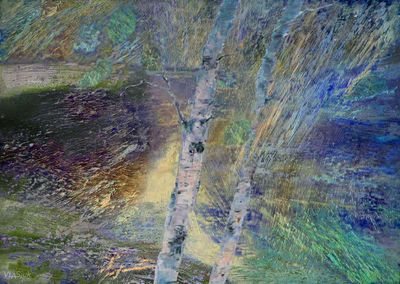 On the shore ... Birches ... by Alexander Vlasyuk - search and link Fine Art with ARTdefs.com