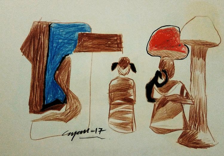 Mother and daughter  by Gyanendra Pratap Singh - search and link Fine Art with ARTdefs.com
