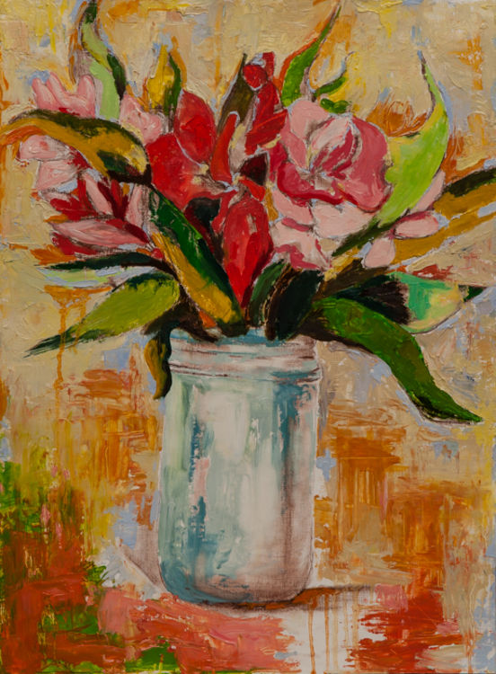 Glass Jar with Flowers by Margaret Brown - search and link Fine Art with ARTdefs.com
