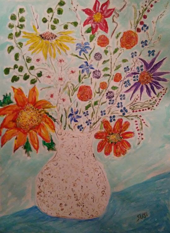Everbloom in an Aqua Room Vase by Susan Royer - search and link Fine Art with ARTdefs.com