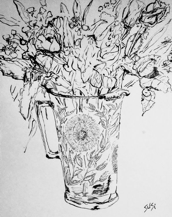 Company Flowers in Antique Painted Pitcher by Susan Royer - search and link Fine Art with ARTdefs.com