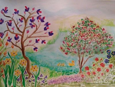 Peaceful Posies Pond by Susan Royer - search and link Fine Art with ARTdefs.com