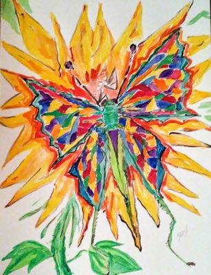 Stained Glass Butterhopper by Susan Royer - search and link Fine Art with ARTdefs.com
