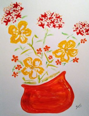 Red Round Planter by Susan Royer - search and link Fine Art with ARTdefs.com