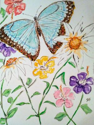 Morpho Brazilian Blue Butterfly by Susan Royer - search and link Fine Art with ARTdefs.com